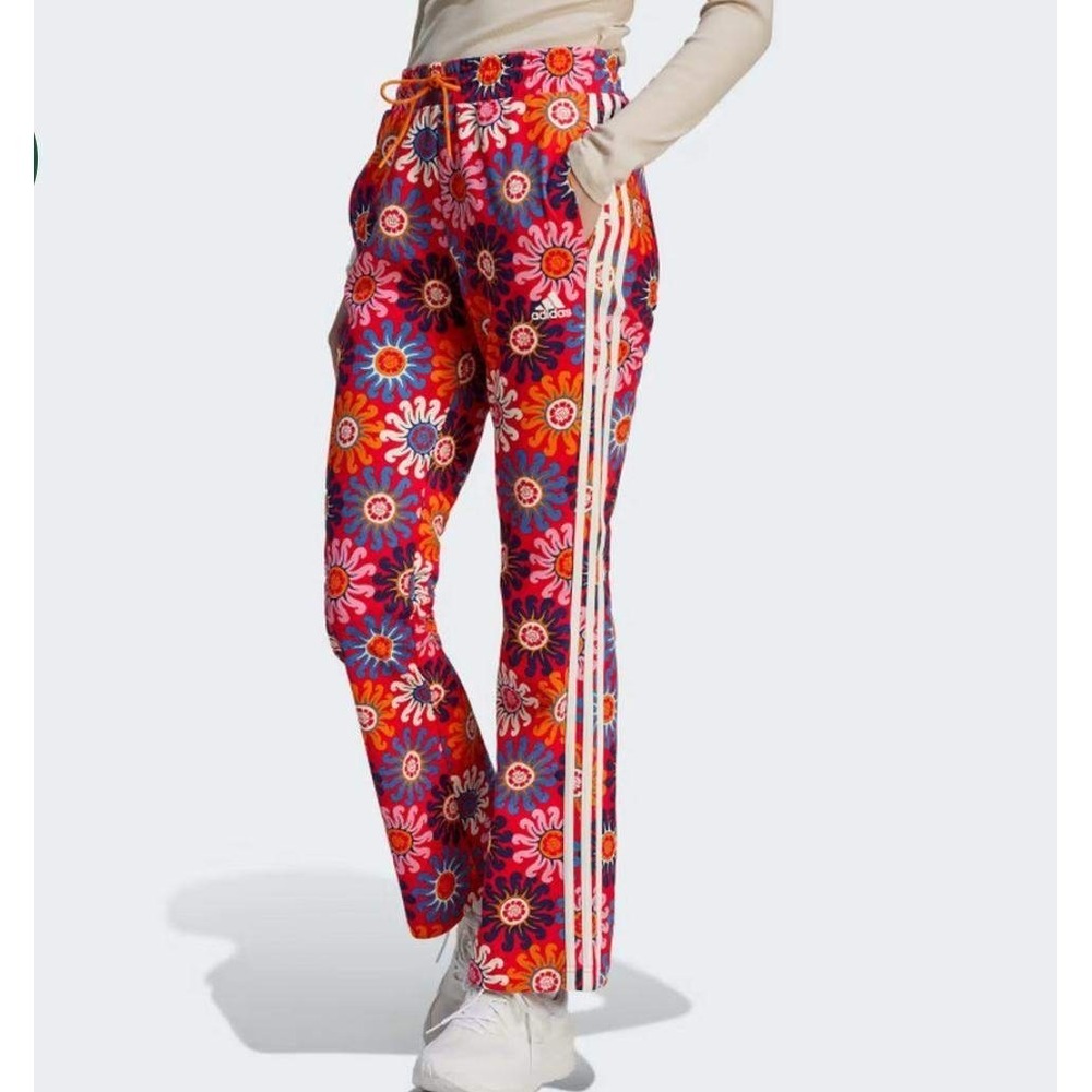 Adidas x FARM Rio Flared Track Pants Vivid Red Floral Sunburst Women's Size 1X